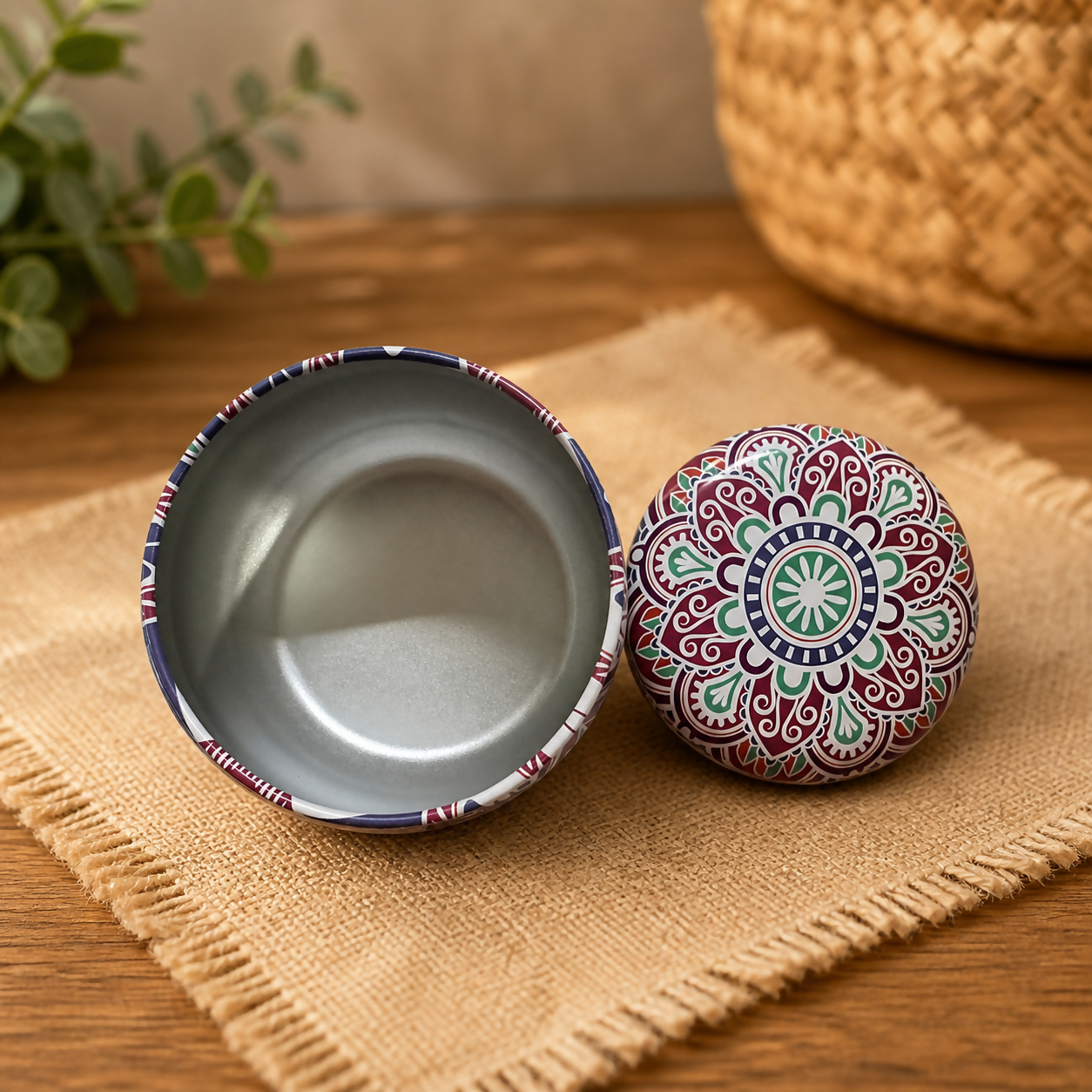Decorative Printed Metal Storage Tin with Lid Multipurpose Container (1 PC)
