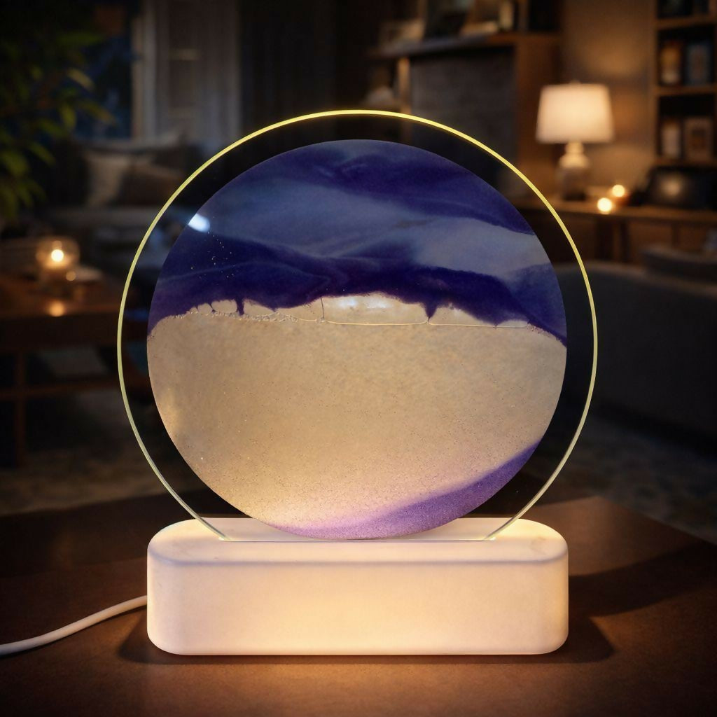 LED Round Static Lavender Sand Art Lamp | Ambient Decorative Night Light DÃ©cor