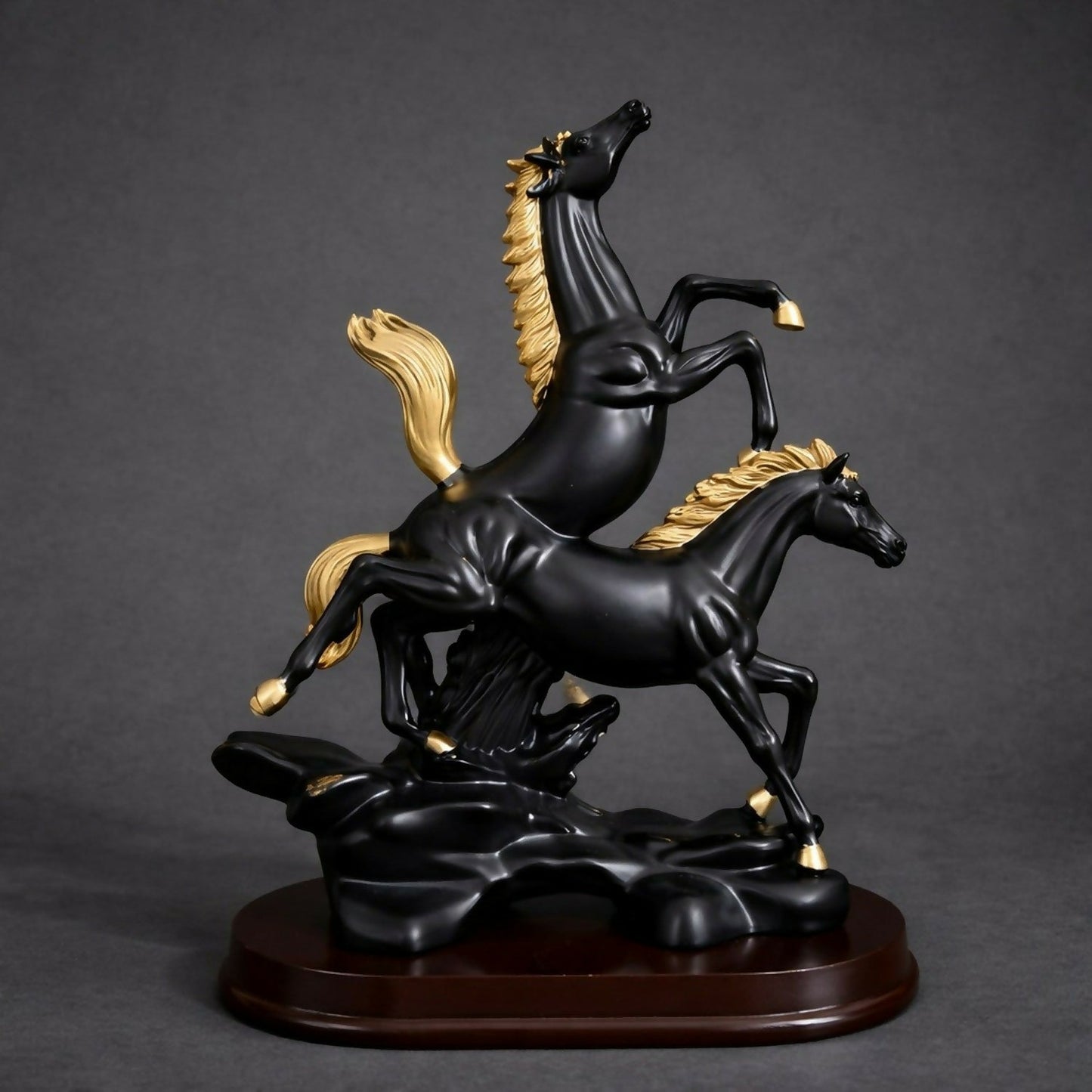 Black Gold Horse Statue Showpiece for Home Decor Table Accent