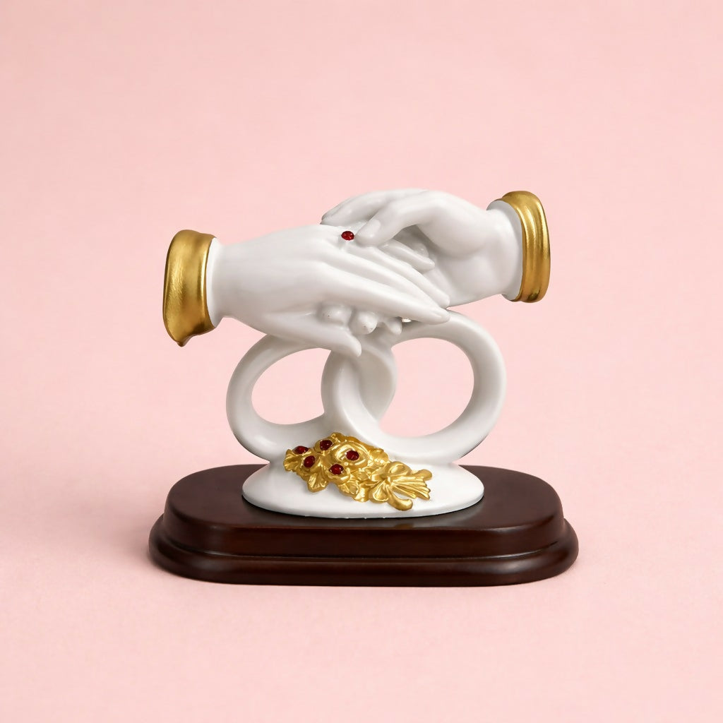 White and Gold Couple Hand Sculpture Showpiece with Ring Design Home Decor