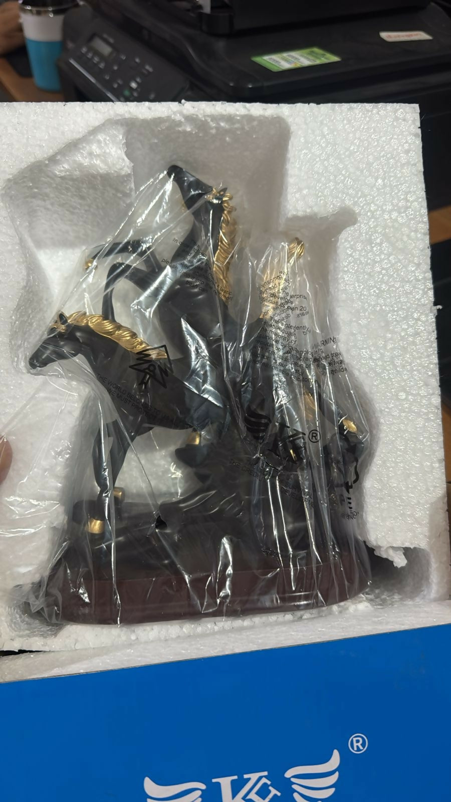 Black Gold Horse Statue Showpiece for Home Decor Table Accent