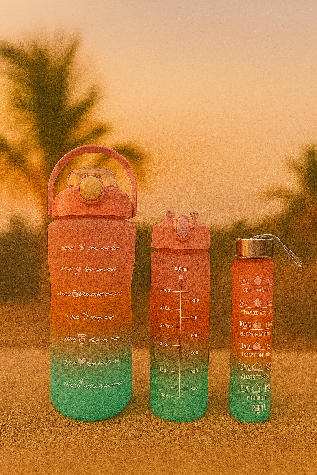 GlowSip Coral Gradient Water Bottle Set â€“ 3-Pack (300mlâ€“1L)