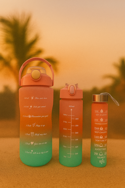 GlowSip Coral Gradient Water Bottle Set â€“ 3-Pack (300mlâ€“1L)