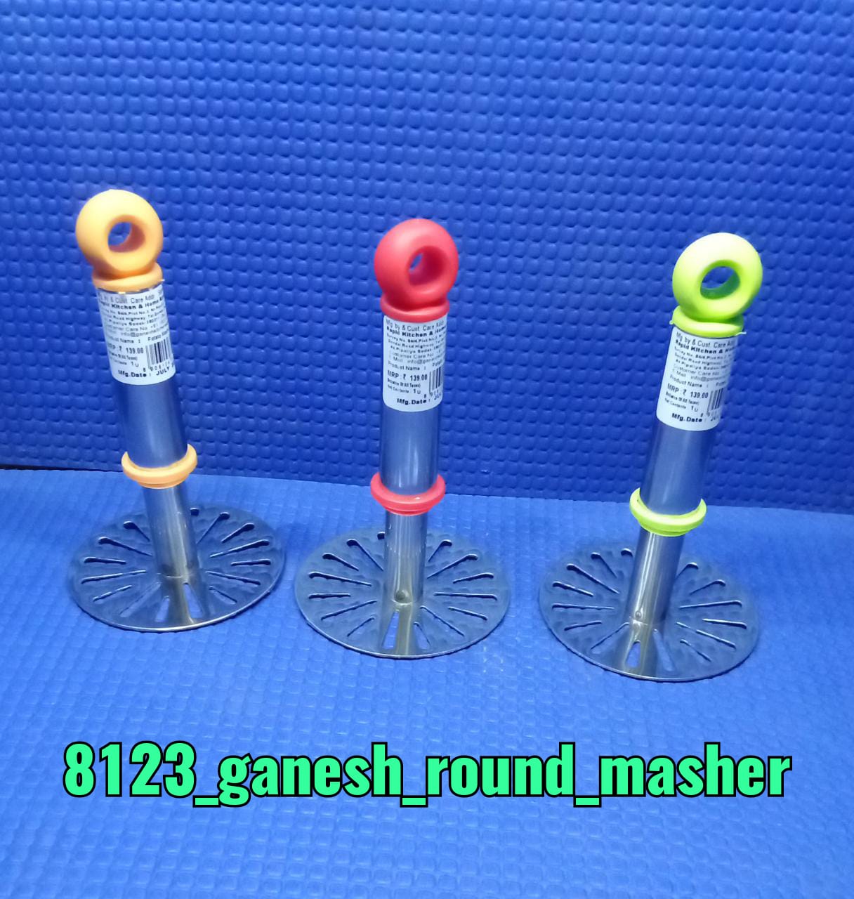 Ganesh Potato / Pav Bhaji Masher with Plastic Handle, Silver & Plastic - Oval Pav Masher, Potato 1-Piece, Smasher Handle, Multicolor