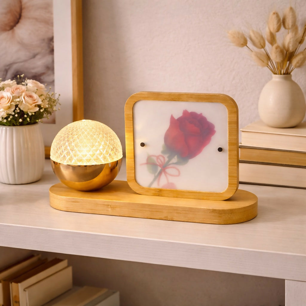Wooden Photo Frame Lamp with LED Crystal Globe Light