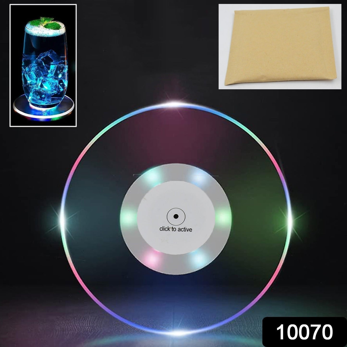 Colorful LED Cocktail Coaster, Round Ultra-Thin LED Drink Coaster (1 Pc)