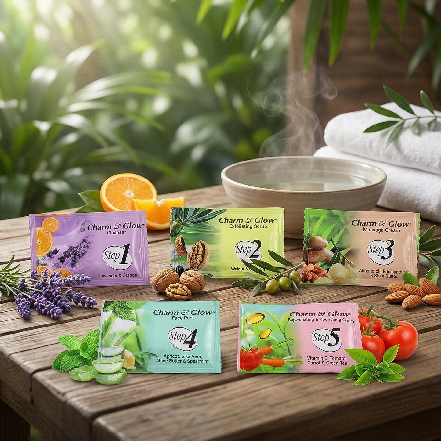 Charm & Glow 5-Step Herbal Facial Kit (1 Pc)