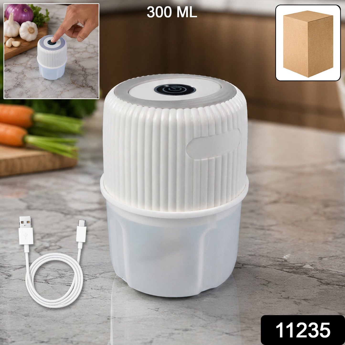 USB Rechargeable Mini Garlic Chopper Crusher (300 Ml)