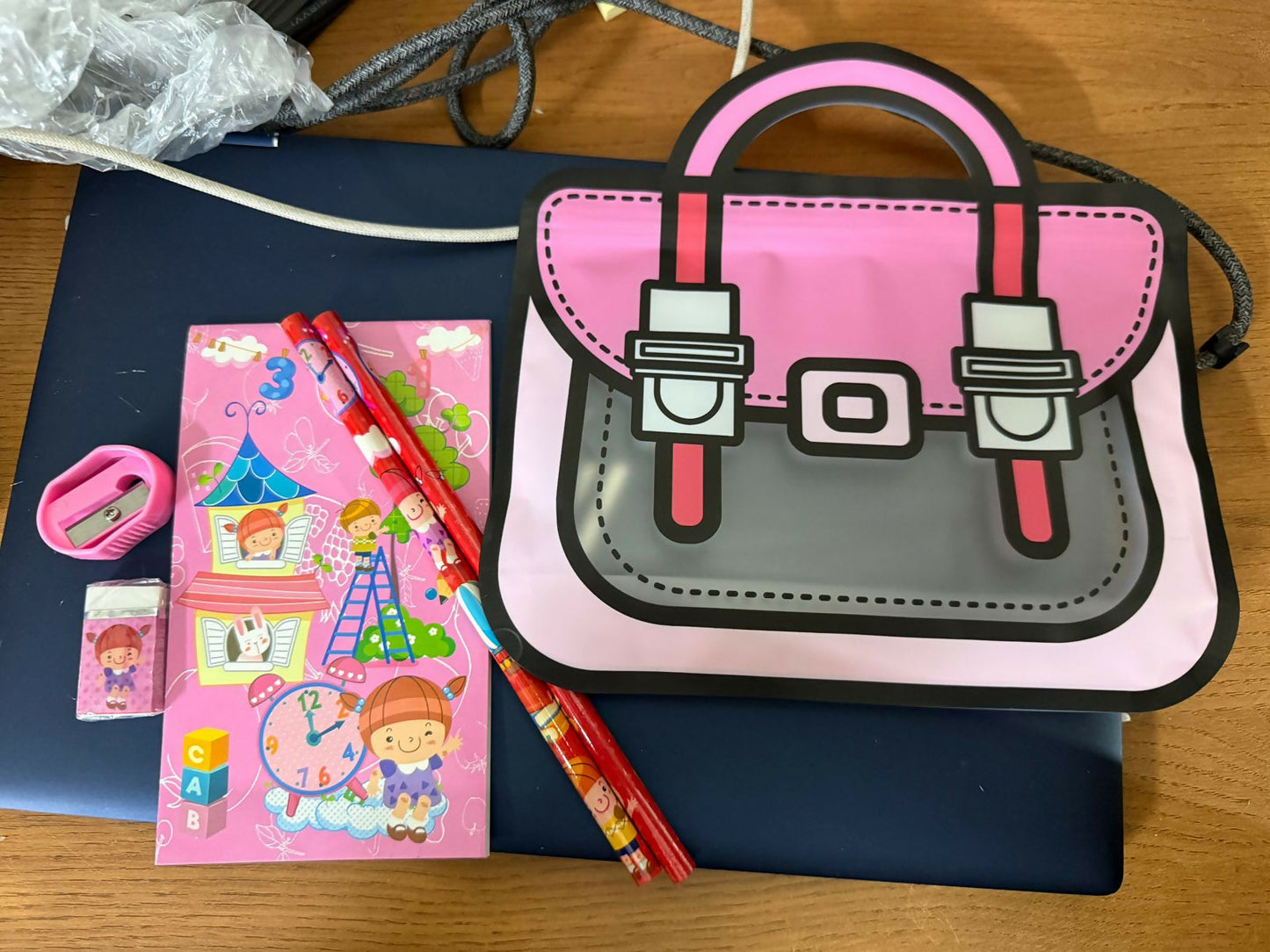 Girls Cartoon Stationery Set with Notebook, Pencils, Eraser & Pouch
