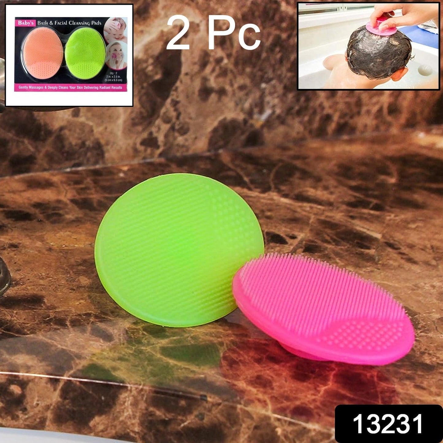 Bath & Facial Cleansing Brush, Soft Silicone Face Scrubber (2 Pc Set)