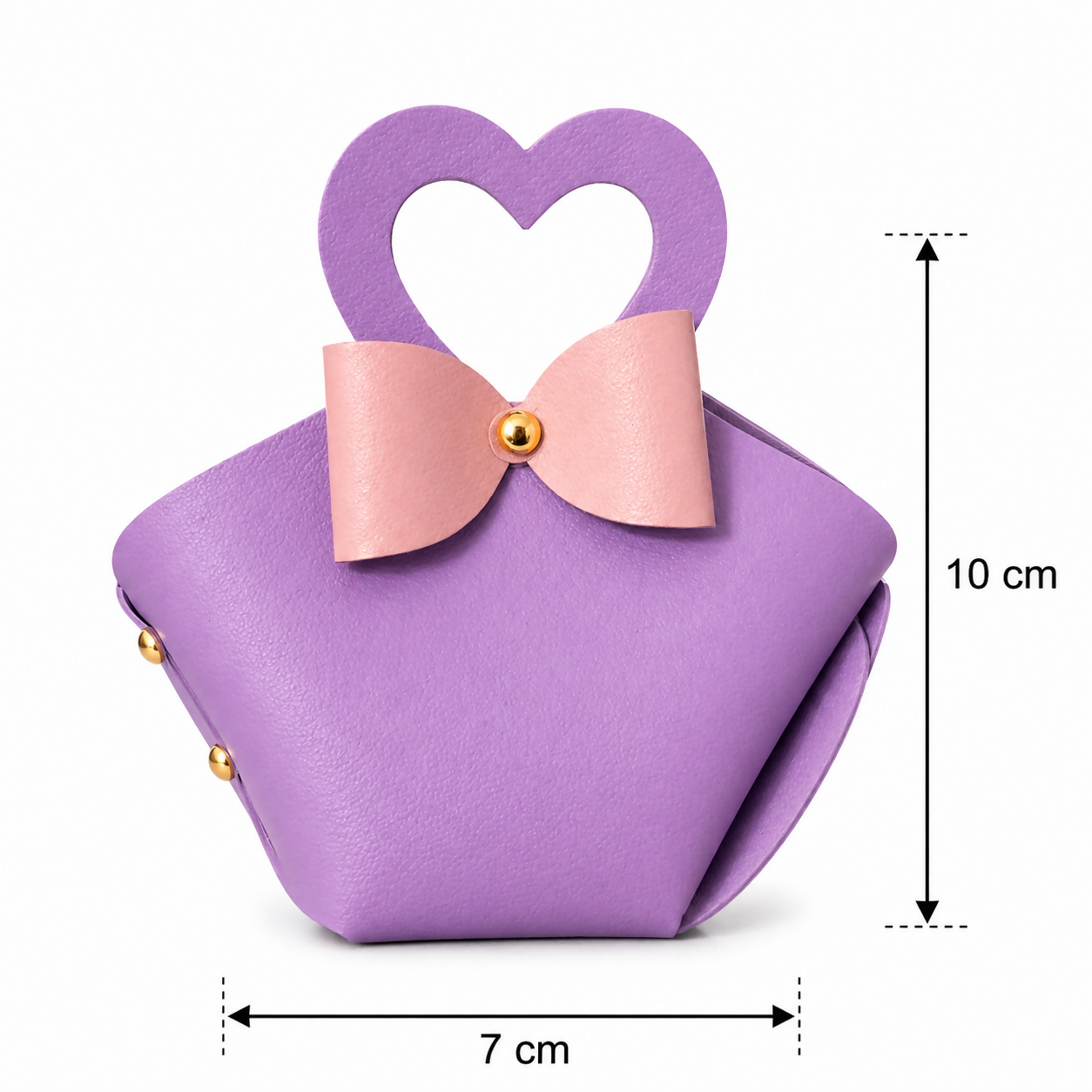 Purple Mini Handbag with Heart Handle Bow Design Compact Cute Purse