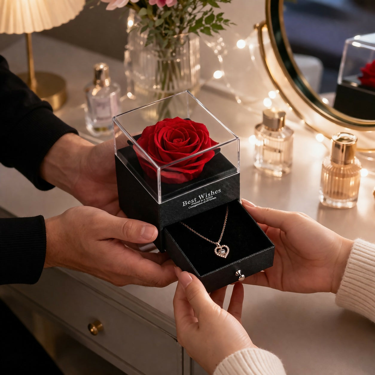 Eternal Rose Gift Box with Necklace Drawer Romantic Gift Decor