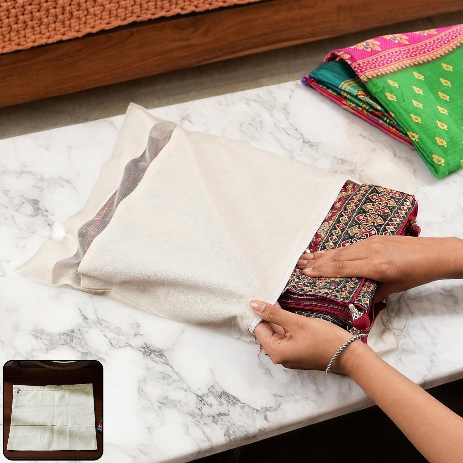 Zip Closure Saree Storage Bag (14.5?16.5 Cm, 1 Pc)