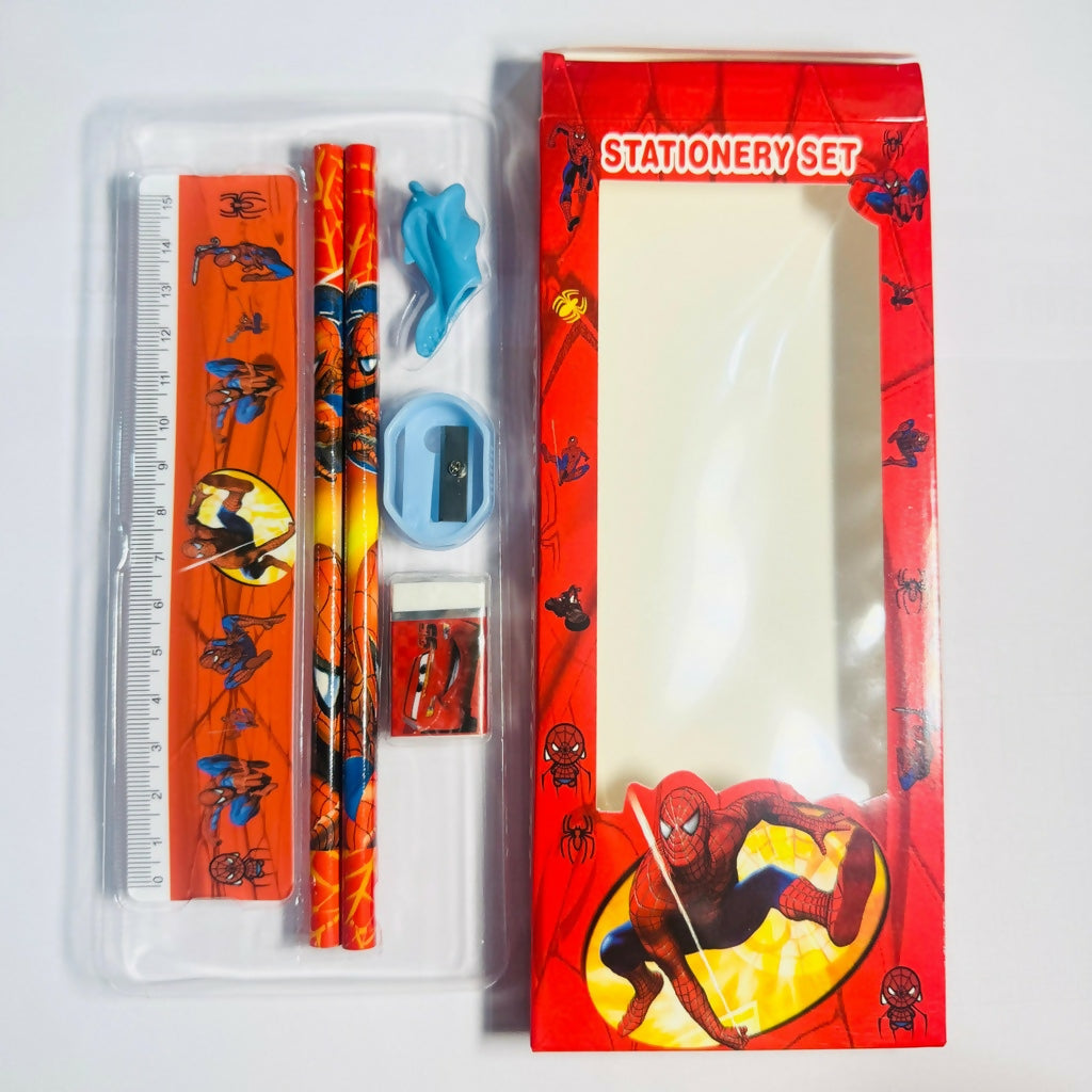 Kids Superhero Stationery Set with 2 Pencils, Ruler, Eraser & Sharpener
