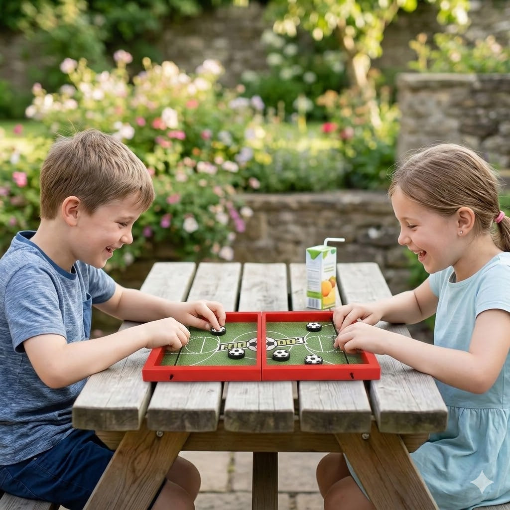 Fast String Puck Game - Football Edition | Portable Wooden Board Game for Kids & Adults