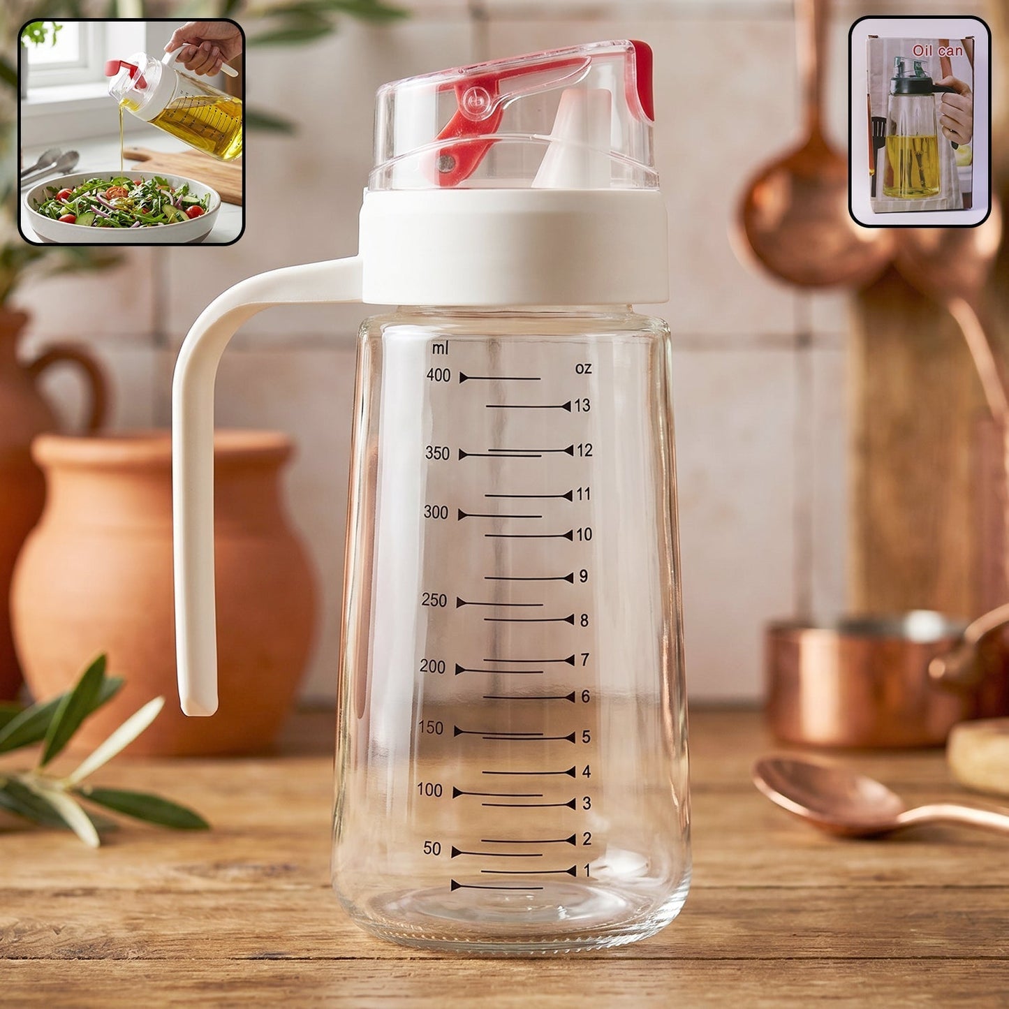 Glass Oil Dispenser Bottle with Auto-Flip Cap & Side Handle (500 ml / 1 Pc)
