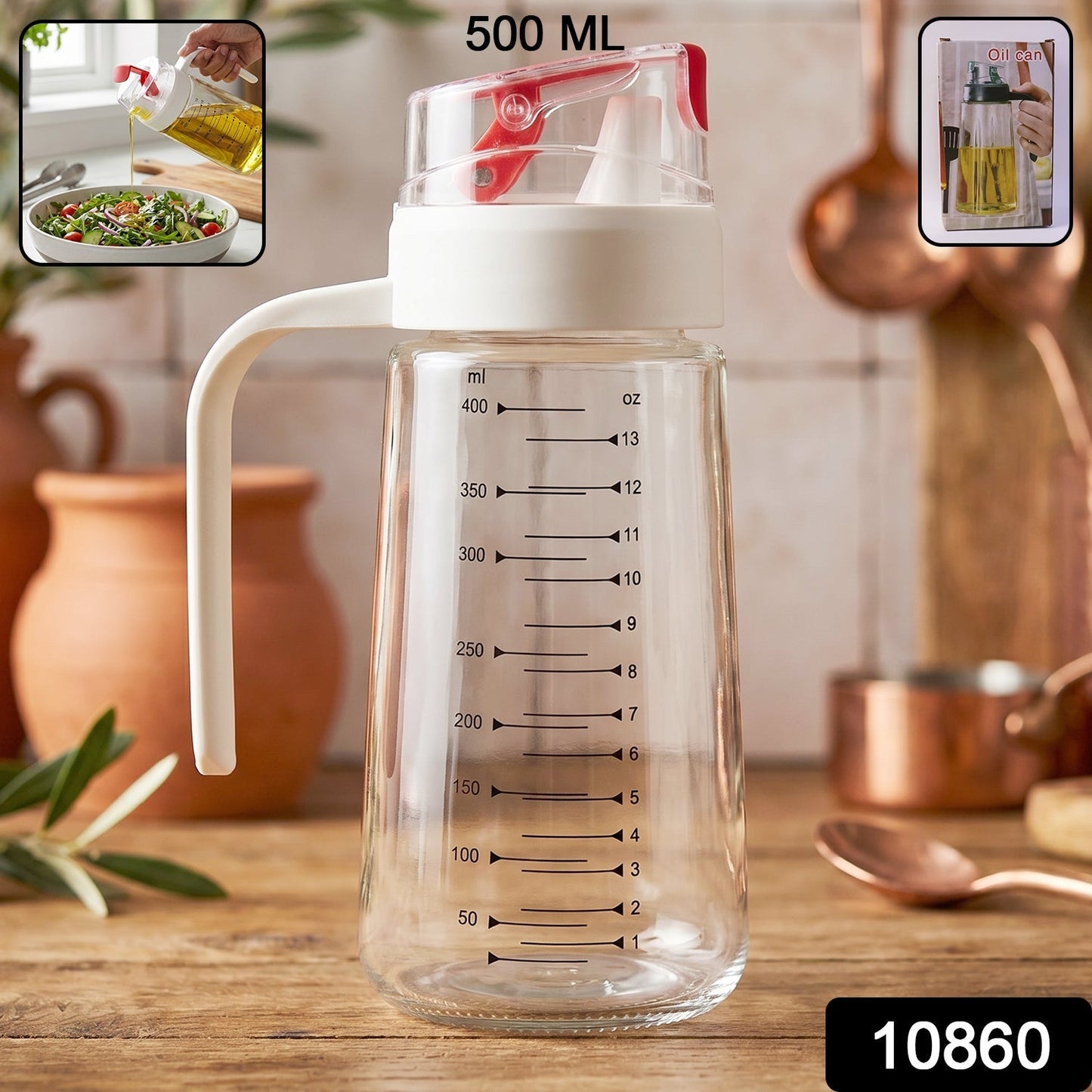 Glass Oil Dispenser Bottle with Auto-Flip Cap & Side Handle (500 ml / 1 Pc)