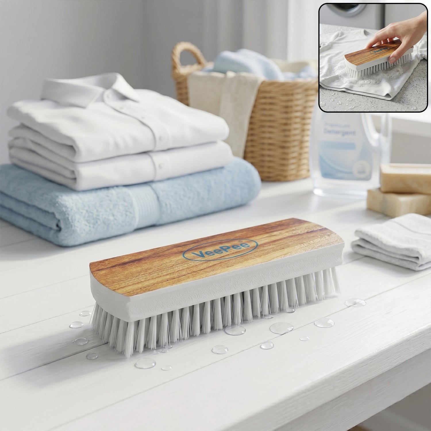Veepee Cloth Washing and Cleaning Scrub Brush (1 Pc) – Heavy-Duty Bristles with Wooden Finish Handle