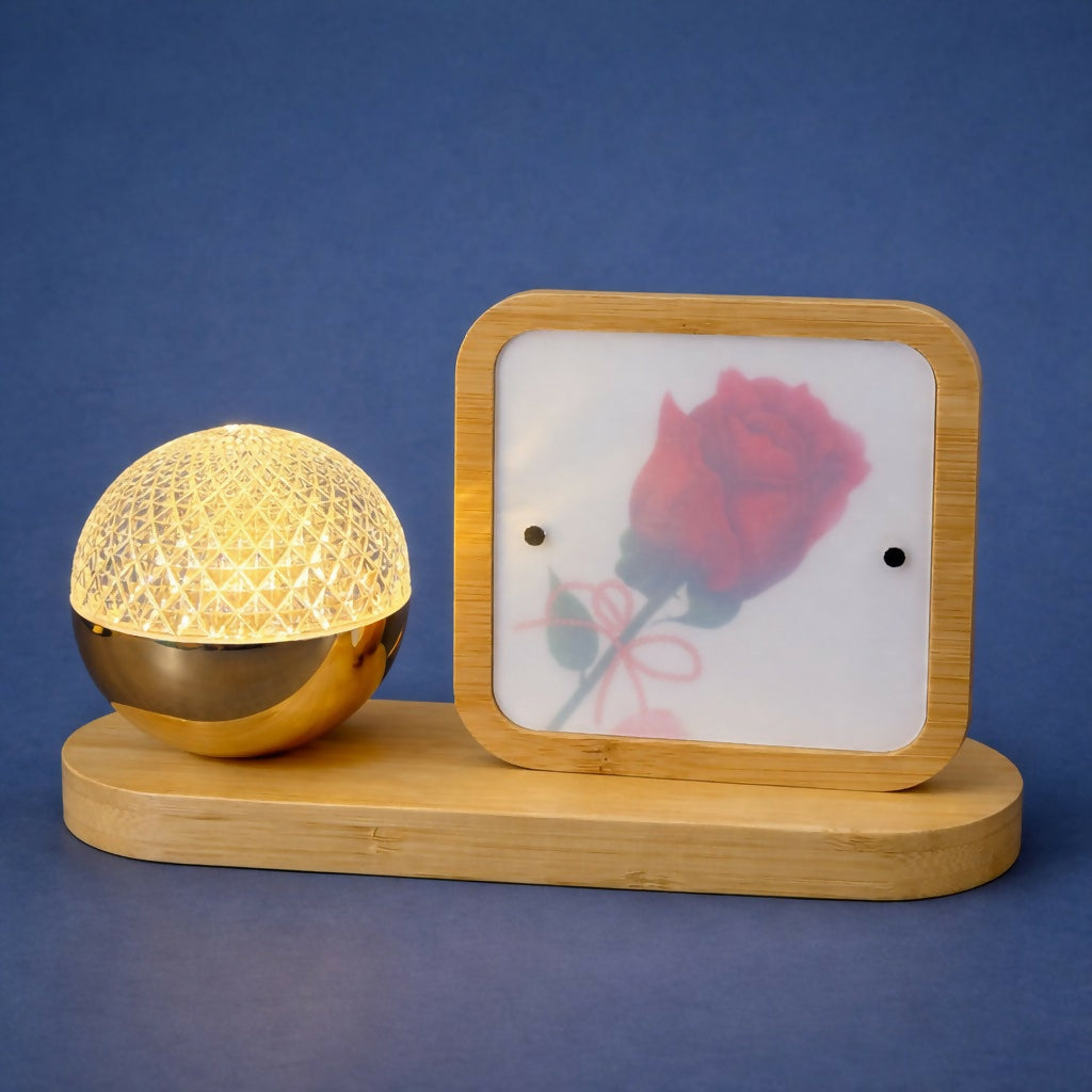 Wooden Photo Frame Lamp with LED Crystal Globe Light