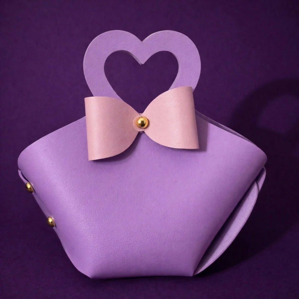 Purple Mini Handbag with Heart Handle Bow Design Compact Cute Purse