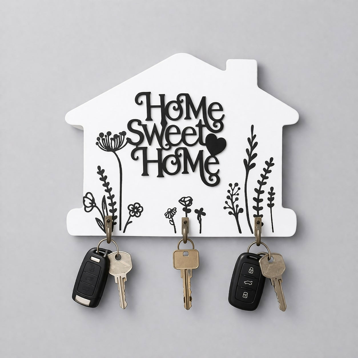 Home Sweet Home Wooden Key Holder Wall Mount with Hooks