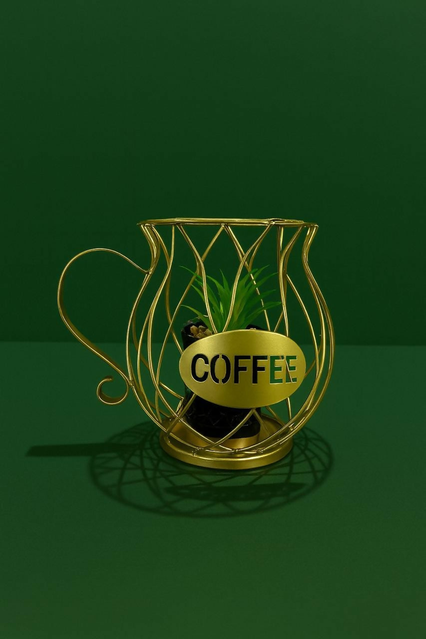 Coffee Cup Metal Planter Holder Decorative Tabletop Plant Pot Stand