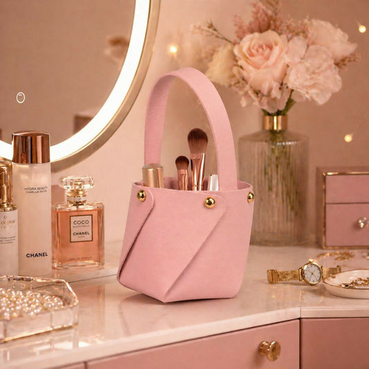 Pink Mini Bucket Handbag with Handle and Stud Detail Compact Size
