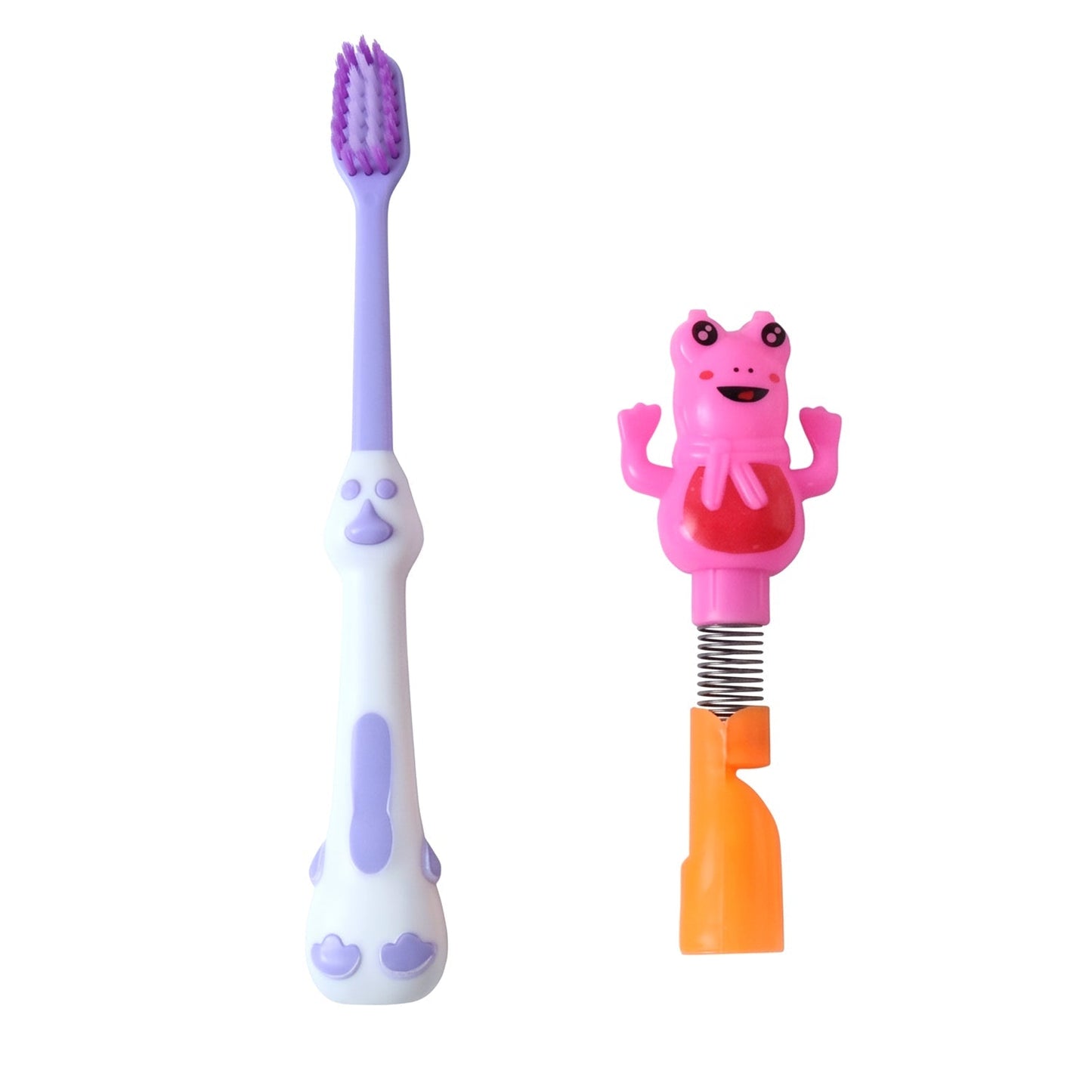 Kids Cartoon Spring Frog Toy With Toothbrush Set (2 Pc Set)