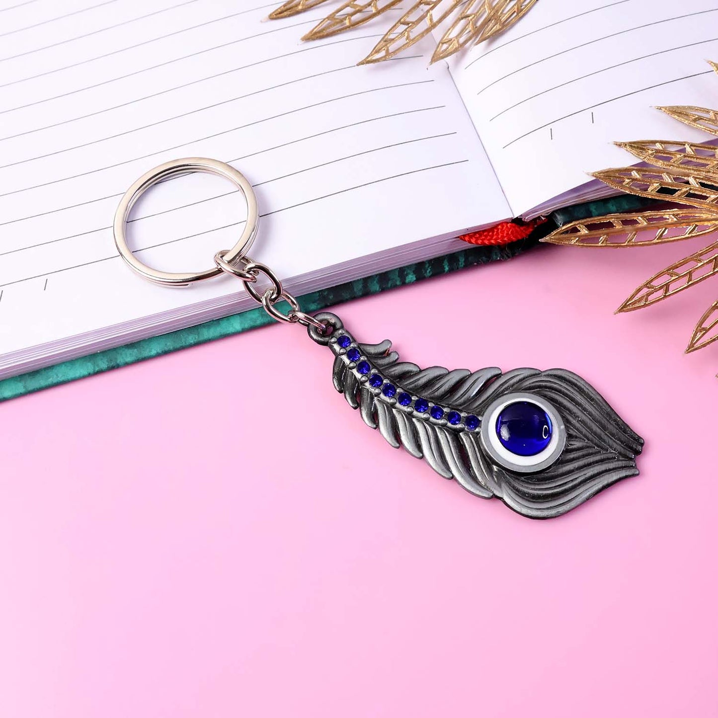 Elegant Metal Peacock Feather Keychain (1 Pc)