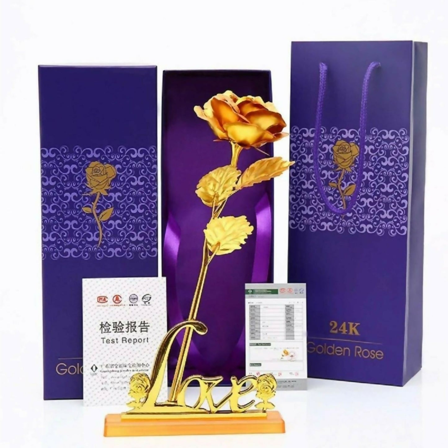 Premium LOVE Golden Rose Showpiece with Stand | 24K Gold Foil Artificial Rose with Love Base for Romantic Gifts | Ideal for Anniversary, Birthday, Valentineâ€™s Day, Proposal & Home Decor | Elegant Golden Decorative Rose