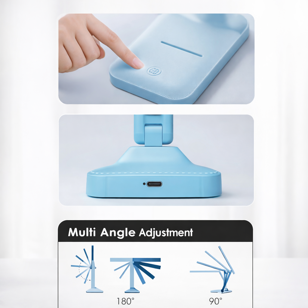 Rechargeable LED Desk Lamp with Pen Stand, Foldable Study Table Light