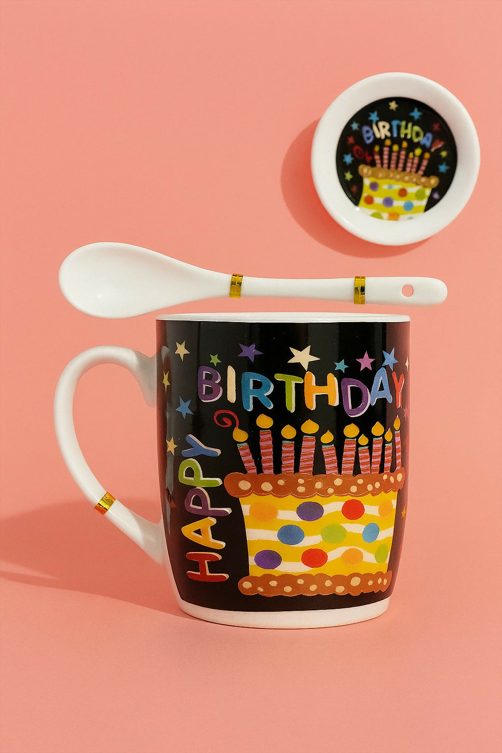 Happy Birthday Ceramic Mug Gift Set â€“ Set of 2 Printed Coffee Mugs with Spoons