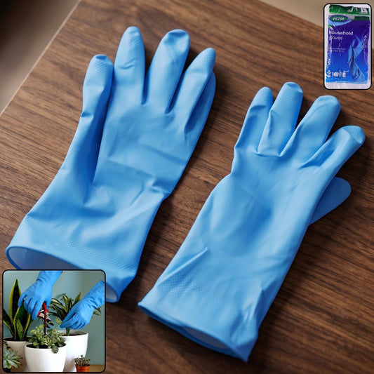 Large Victor Blue Cleaning Rubber Gloves Reusable Kitchen Dishwashing (1 Pair)