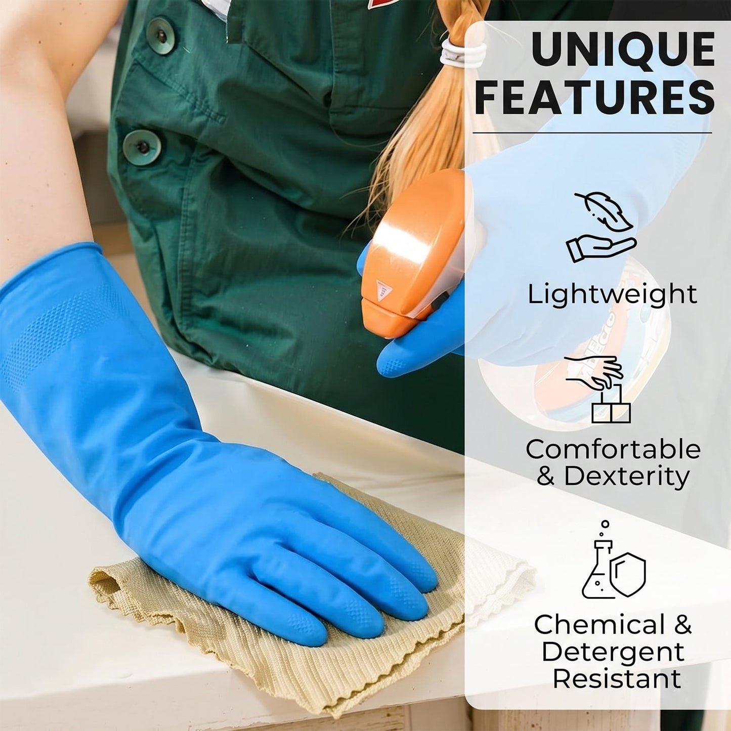 Large Victor Blue Cleaning Rubber Gloves Reusable Kitchen Dishwashing (1 Pair)