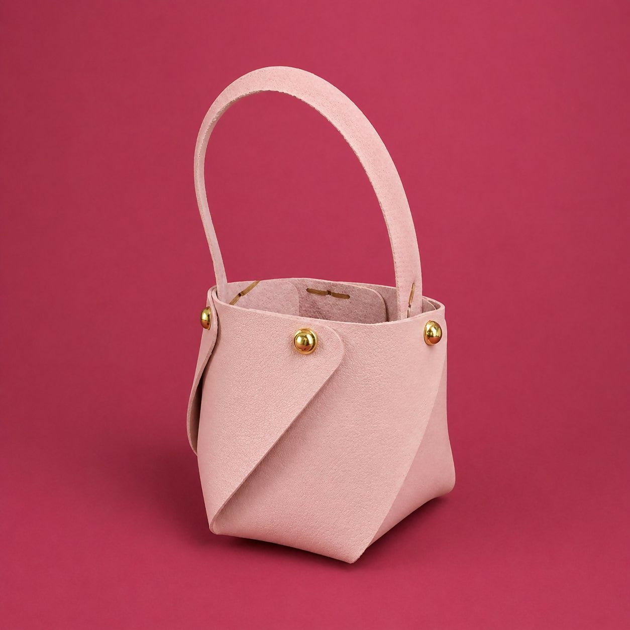 Pink Mini Bucket Handbag with Handle and Stud Detail Compact Size