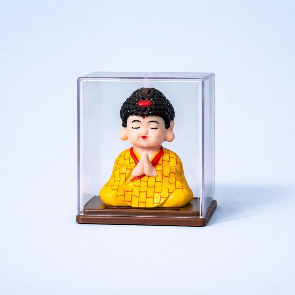 Solar Powered Buddha Bobble Head in Clear Display Case (Color may vary)