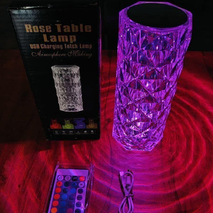 Premium Rose Diamond Crystal Table Lamp - 16 Color Changing RGB Touch Light with Remote