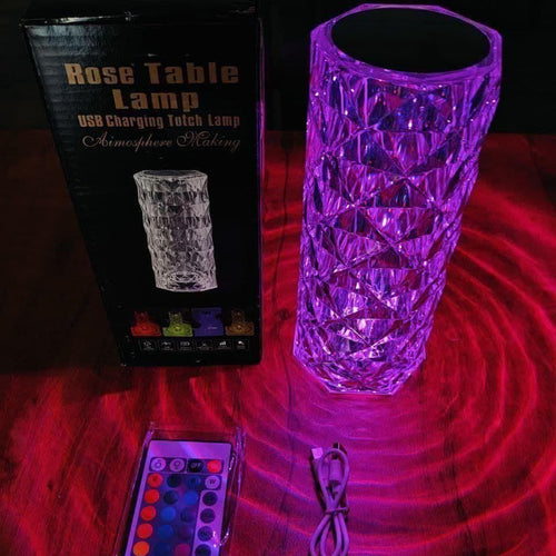 Premium Rose Diamond Crystal Table Lamp - 16 Color Changing RGB Touch Light with Remote