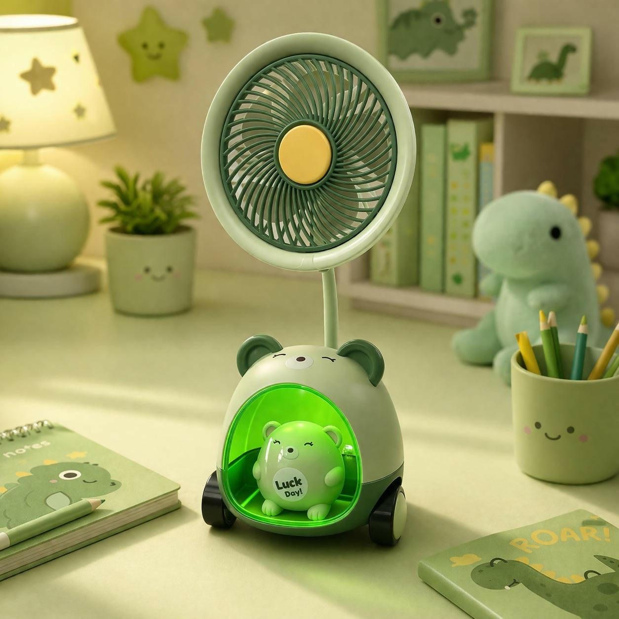 Kids Desk Fan with Pen Stand & Sharpener Lamp Organizer