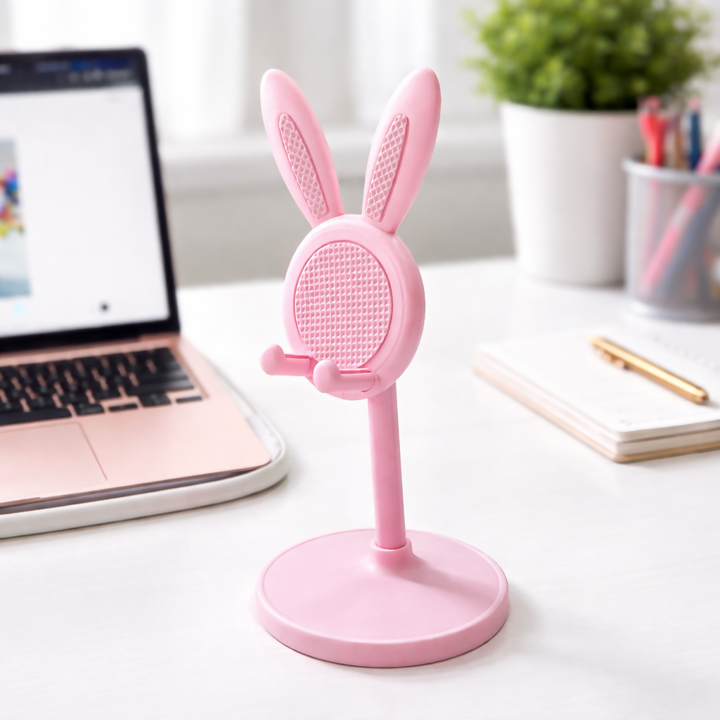 Pink Bunny Ear Adjustable Mobile Phone Stand Holder for Desk