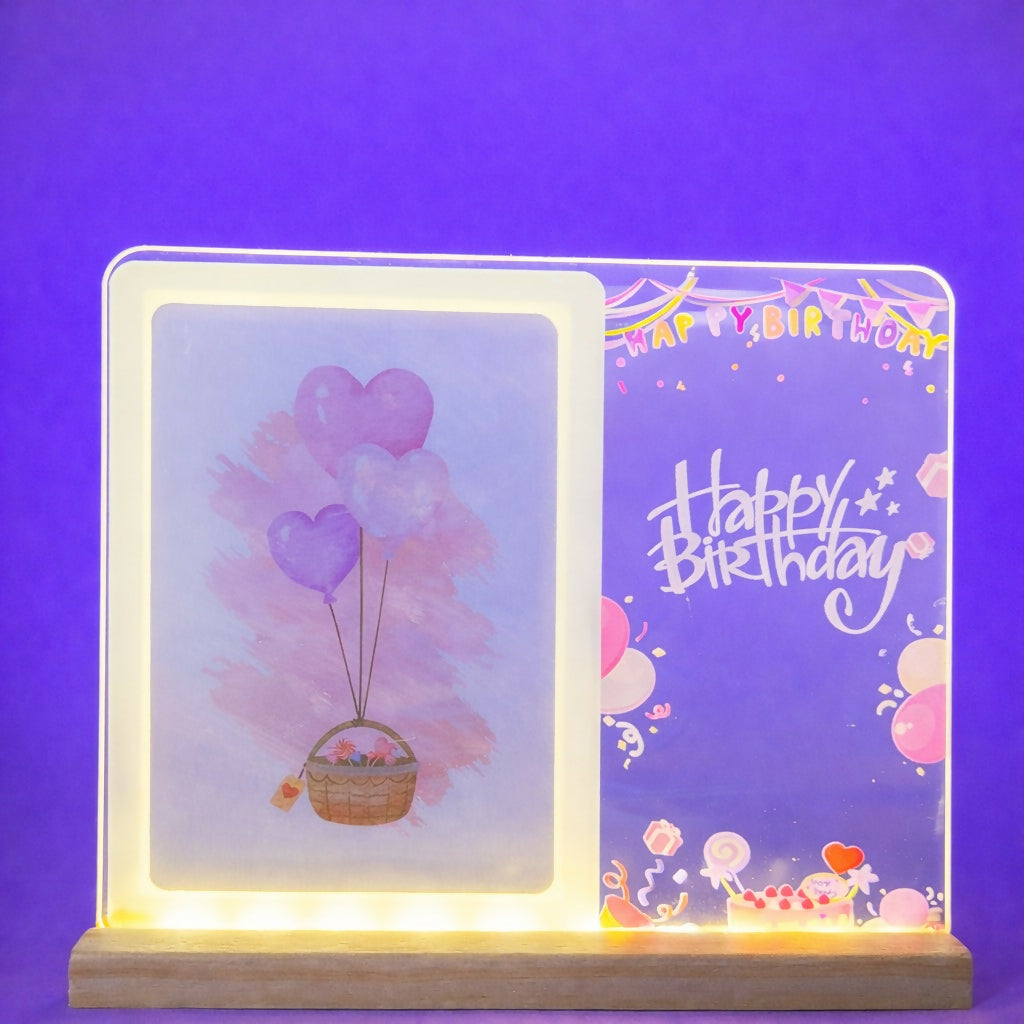 Happy Birthday LED Acrylic Message Lamp with Wooden Base | Decorative Table Light