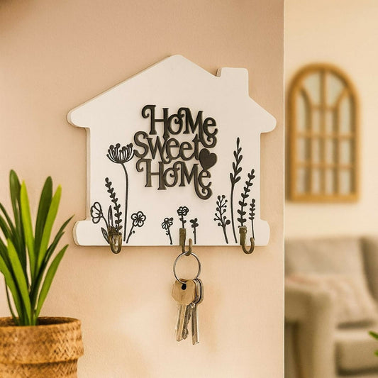 Home Sweet Home Wooden Key Holder Wall Mount with Hooks