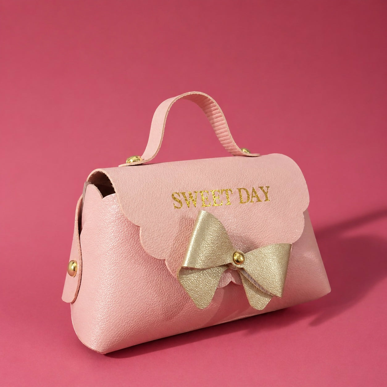 Pink Mini Handbag with Bow Design Small Carry Purse for Kids