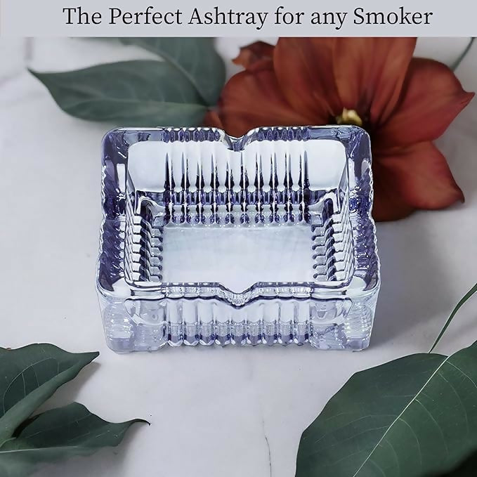 Premium Heavy Duty Crystal Glass Ashtray for Home, Office, or Outdoor Use â€“ Classic Square Design with Deep Grooves and Elegant Cut Pattern â€“ Ideal Gift for Smokers, Bars, and Lounge Decor