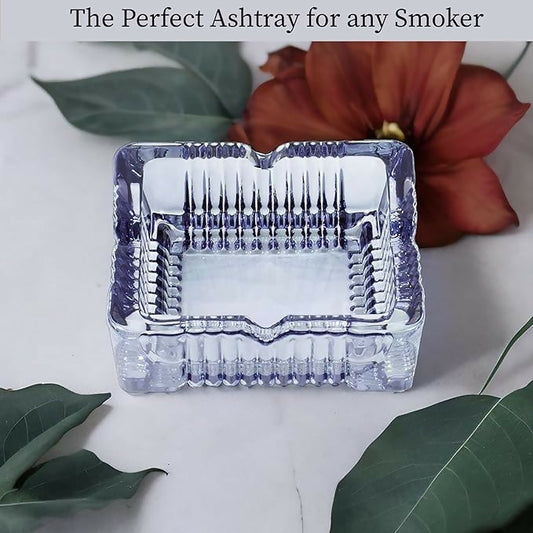 Premium Heavy Duty Crystal Glass Ashtray for Home, Office, or Outdoor Use â€“ Classic Square Design with Deep Grooves and Elegant Cut Pattern â€“ Ideal Gift for Smokers, Bars, and Lounge Decor