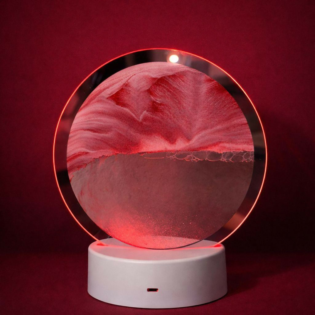 LED Round Static Deep Red Sand Art Lamp | Ambient Decorative Night Light DÃ©cor