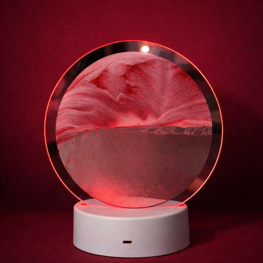 LED Round Static Deep Red Sand Art Lamp | Ambient Decorative Night Light DÃ©cor