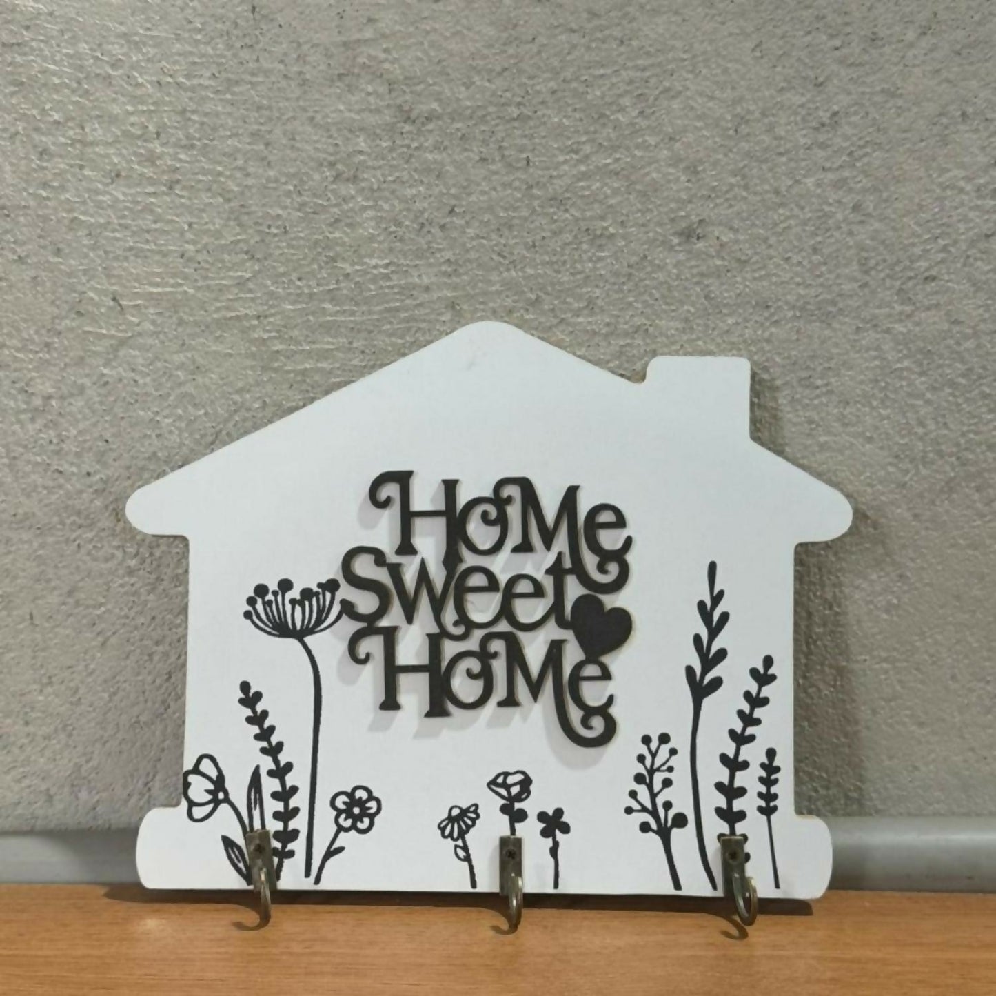 Home Sweet Home Wooden Key Holder Wall Mount with Hooks