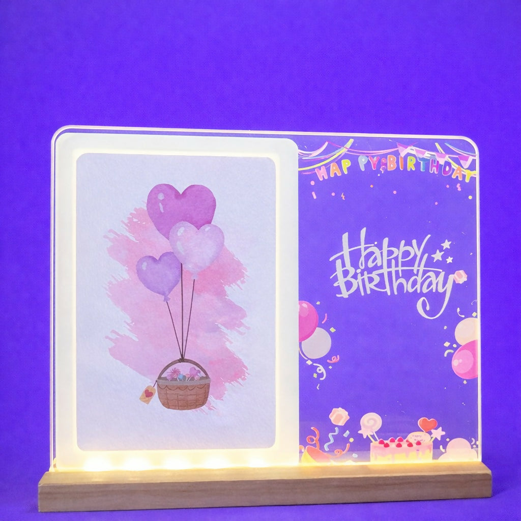 Happy Birthday LED Acrylic Message Lamp with Wooden Base | Decorative Table Light