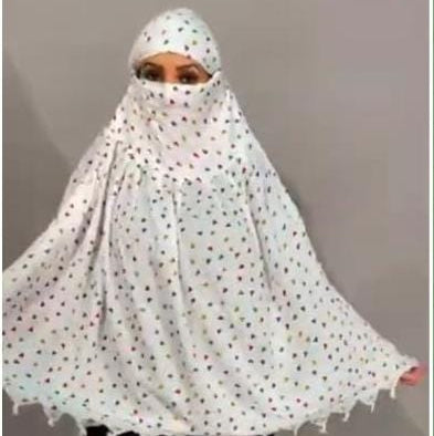 Cotton Long Scarf Cum Mask for Women – White Printed Driving Hijab Face Cover (1 PCS)